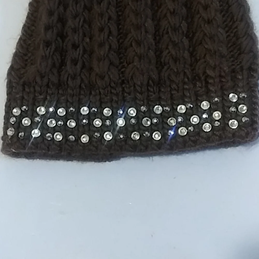 Brown Women's Winter Hat With Rhinestones